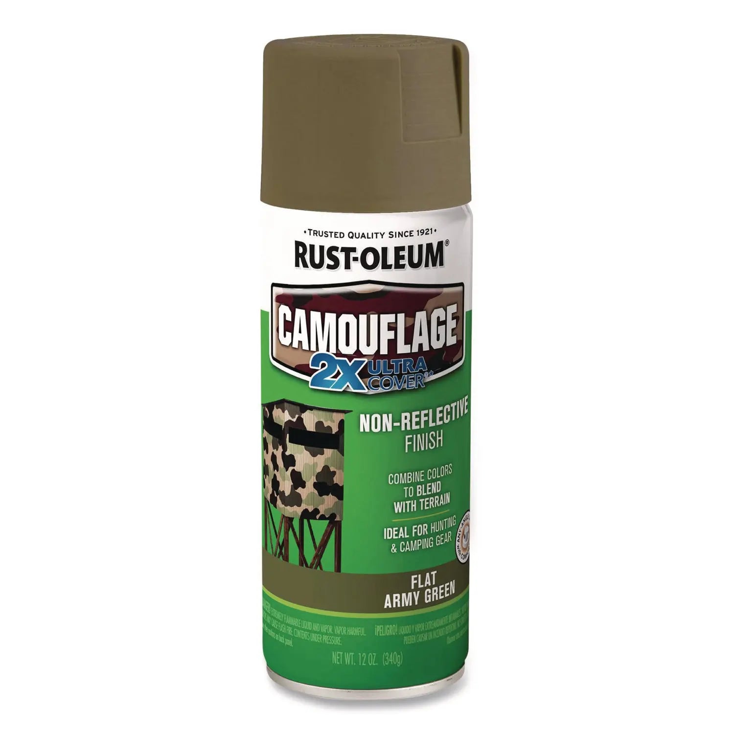 Camouflage Spray Paint, Flat Army Green, 12 oz Aerosol Can