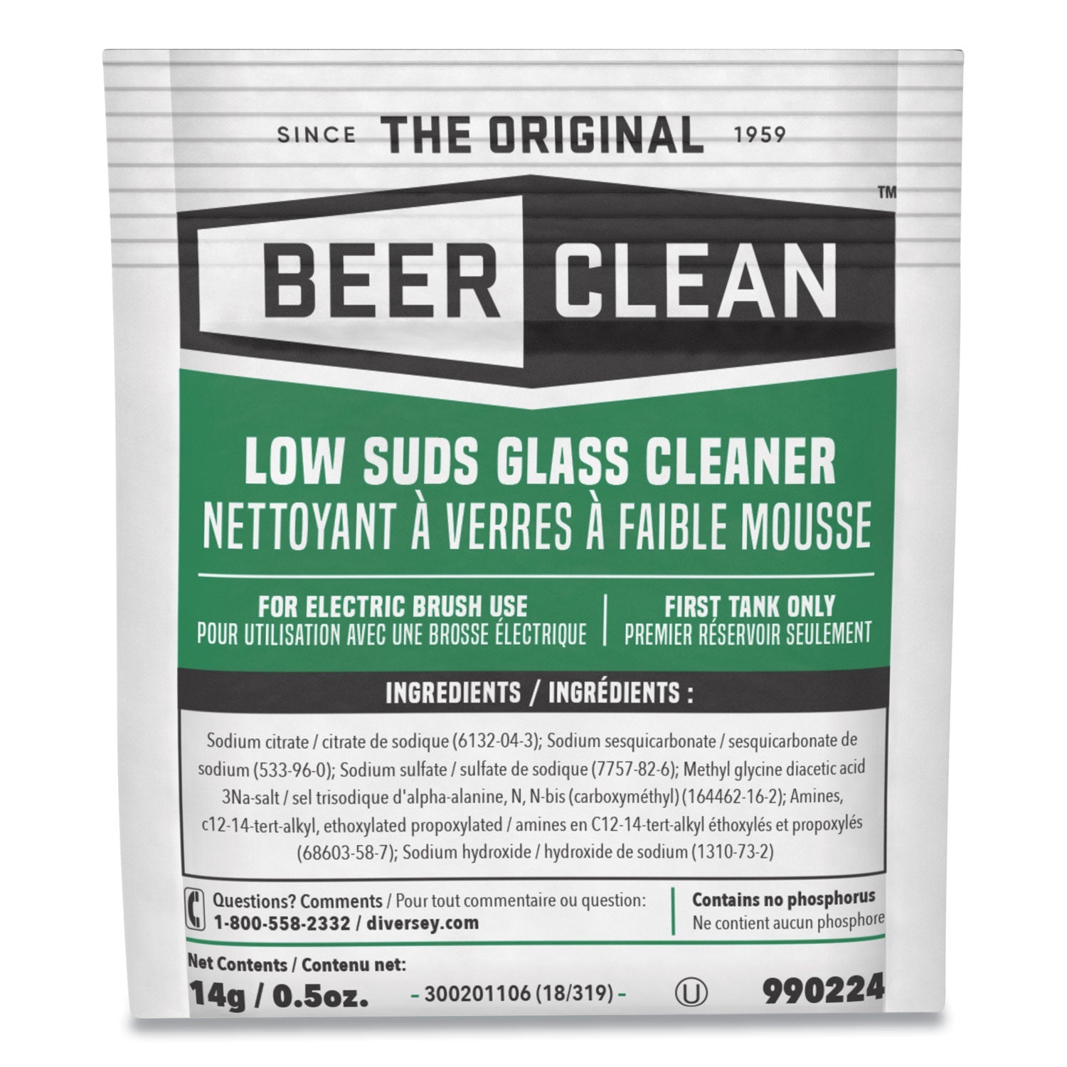 Diversey™ Beer Clean Glass Cleaner, Powder, 0.5 Oz Packet, 100/carton