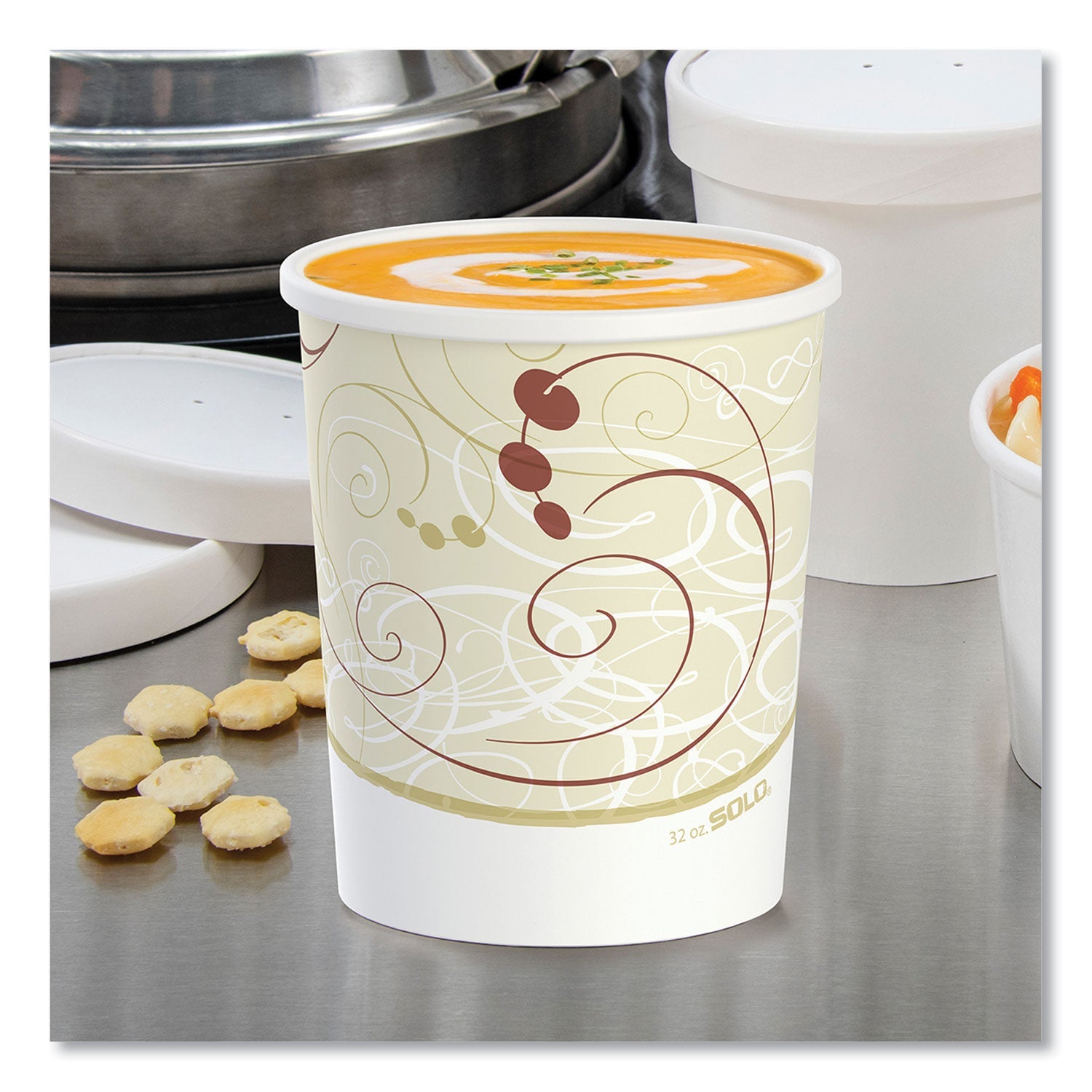 SOLO® Flexstyle Double Poly Paper Containers, 32 oz, Symphony Design, Paper, 25/Pack, 20 Packs/Carton