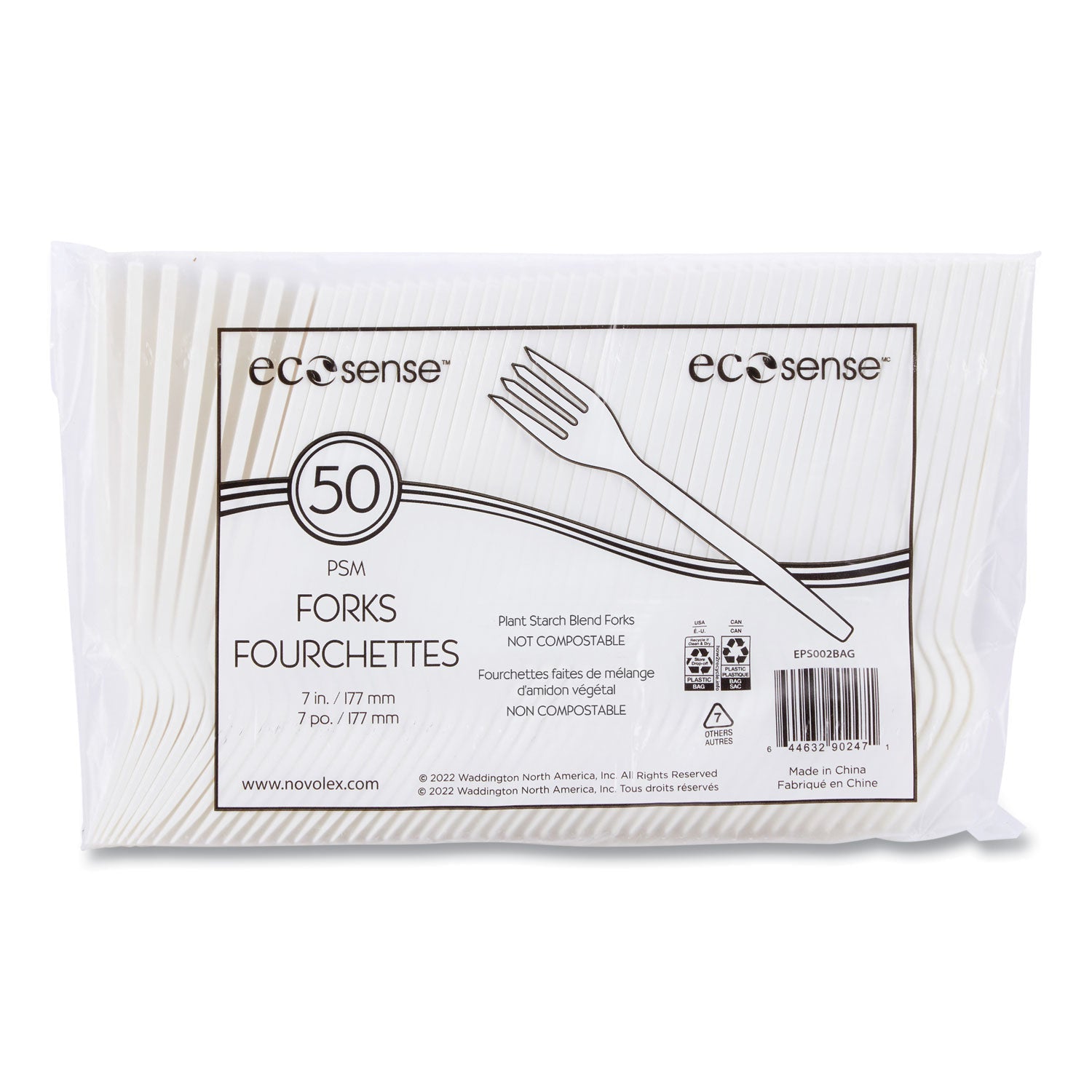 WNA EcoSense Renewable Plant Starch Cutlery, Fork, Plastic, Cream, 50/Pack, 20 Packs/Carton