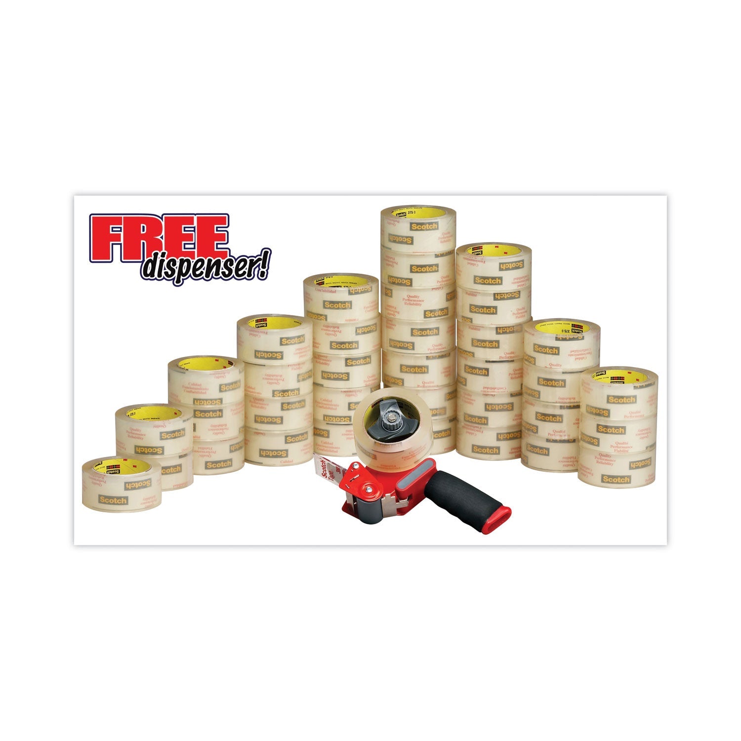 Scotch® 3750 Commercial Grade Packaging Tape With St-181 Pistol-Grip Dispenser, 3" Core, 1.88" X 54.6 Yds, Clear, 36/carton