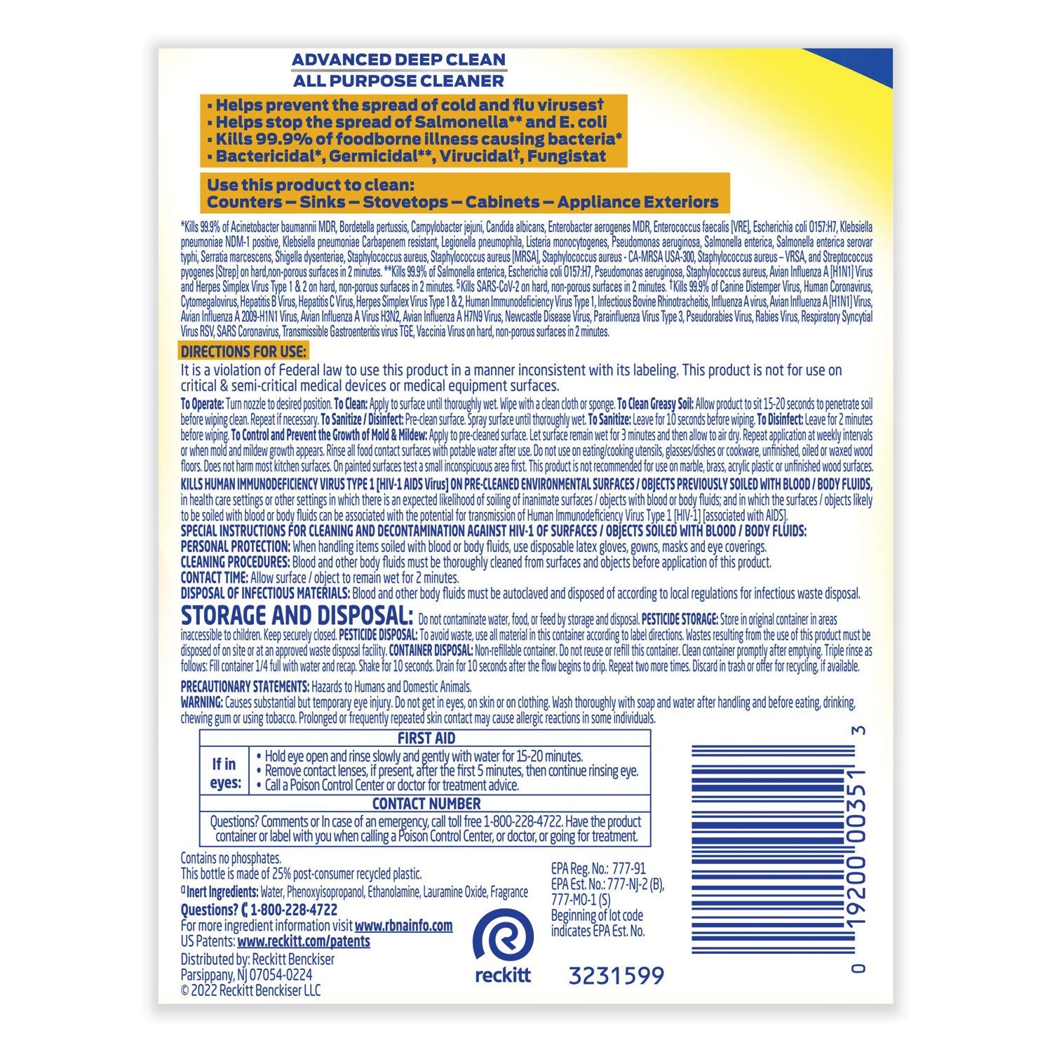 Professional LYSOL® Brand Advanced Deep Clean All Purpose Cleaner, Lemon Breeze, 32 Oz Trigger Spray Bottle, 12/carton