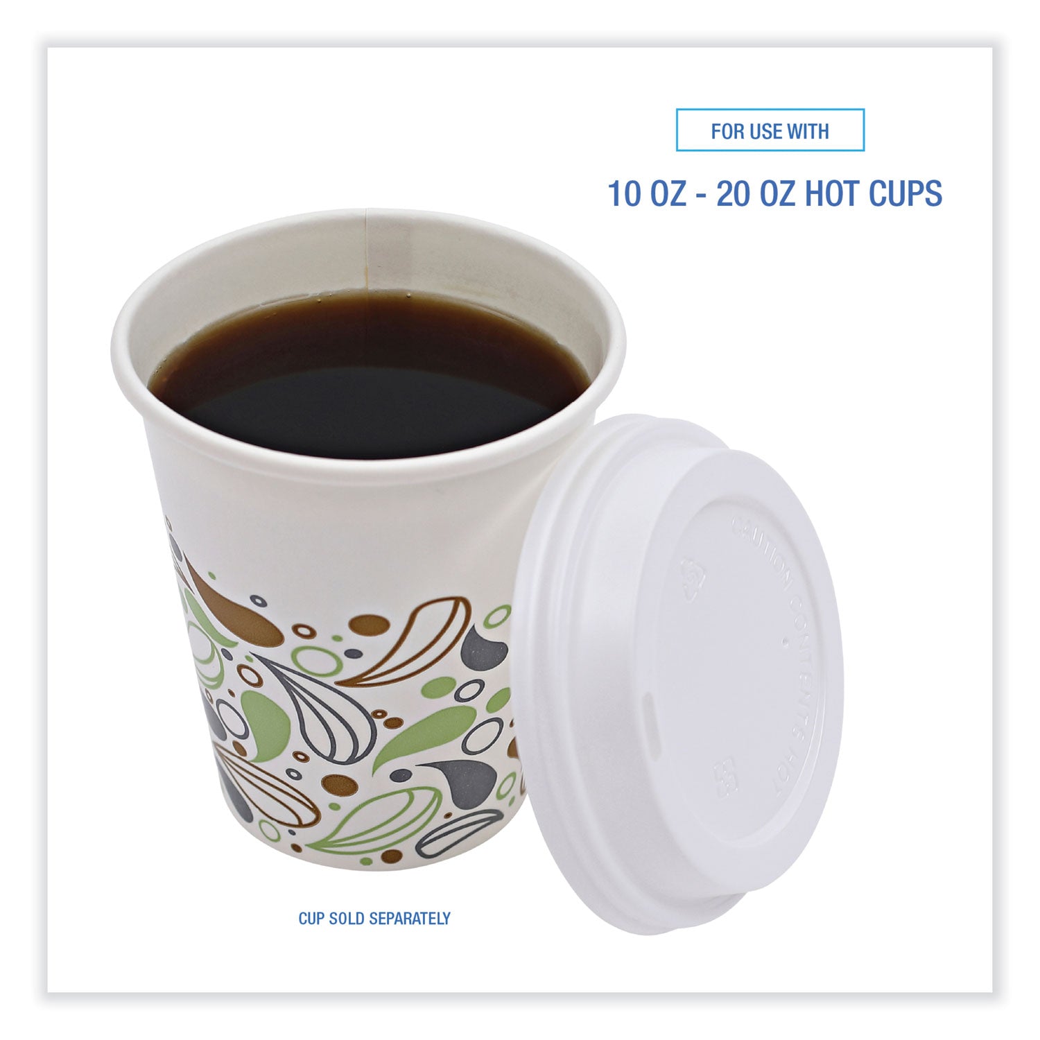 Boardwalk® Deerfield Hot Cup Lids, Fits 10 oz to 20 oz Boardwalk Deerfield Hot Cups, Plastic, White, 50/Pack, 20 Packs/Carton