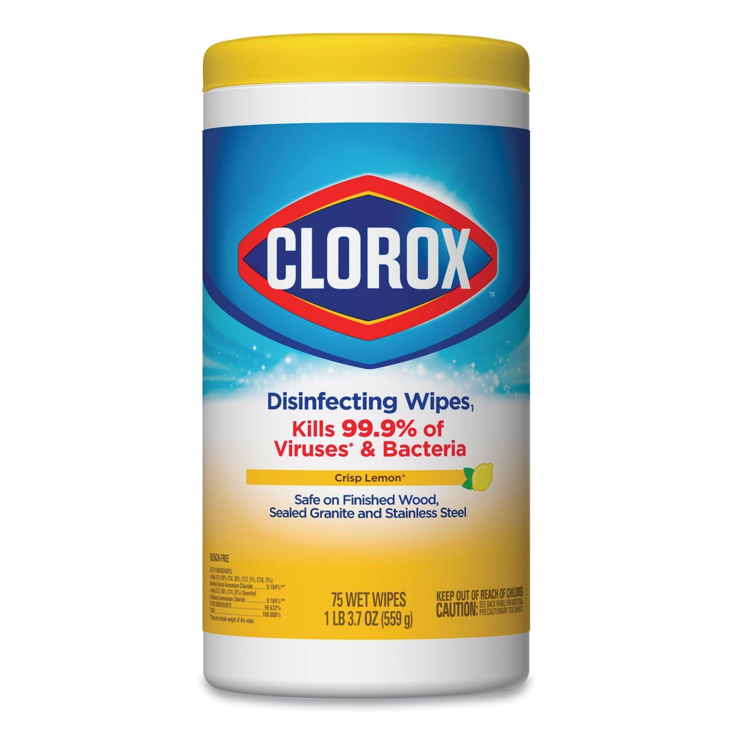 Clorox® Disinfecting Wipes, 1-Ply, 7 x 8, Crisp Lemon, White, 35/Canister, 12 Canisters/Carton