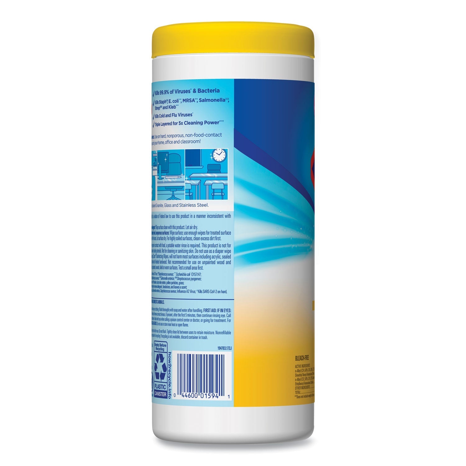 Clorox® Disinfecting Wipes, 1-Ply, 7 x 8, Crisp Lemon, White, 35/Canister, 12 Canisters/Carton