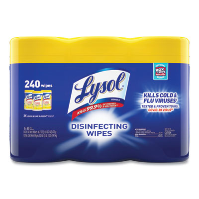 LYSOL® Brand Disinfecting Wipes, 1-Ply, 7 x 7.25, Lemon and Lime Blossom, White, 80 Wipes/Canister, 3 Canisters/Pack, 2 Packs/Carton Flipcost Flipcost