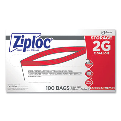 Ziploc® Double Zipper Storage Bags, 2 gal, 1.75 mil, 15" x 13", Clear, 100/Carton Flipcost Flipcost
