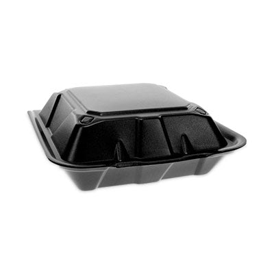 Pactiv Evergreen Vented Foam Hinged Lid Container, Dual Tab Lock, 9 x 9 x 3.25, Black, 150/Carton Flipcost Flipcost