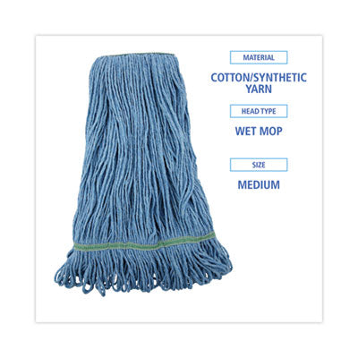 Super Loop Wet Mop Head, Cotton/Synthetic Fiber, 1" Headband, Medium Size, Blue, 12/Carton Flipcost Flipcost