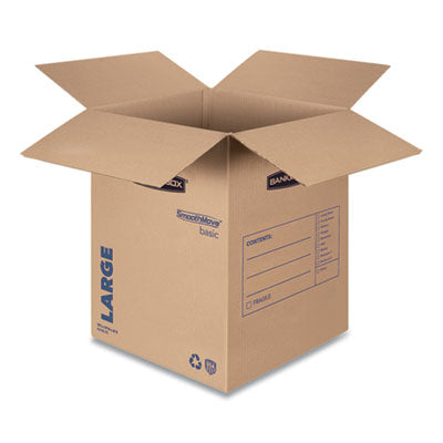SmoothMove Basic Strong Recyclable Moving Boxes, Regular Slotted Container (RSC), Large, 18" x 18" x 24", Brown/Blue, 15/Carton Flipcost Flipcost
