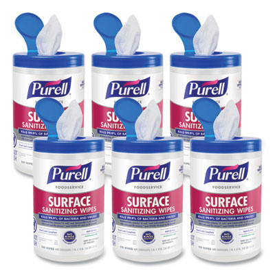 PURELL® Foodservice Surface Sanitizing Wipes, 1-Ply, 10 x 7, Fragrance-Free, White, 110/Canister, 6 Canisters/Carton Flipcost Flipcost
