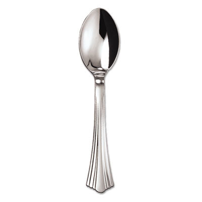 WNA Heavyweight Plastic Silver Spoons, 6 1/4", Reflections Design, 600/Carton Flipcost Flipcost