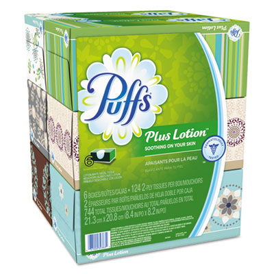 Puffs® Plus Lotion Facial Tissue, 2-Ply, White, 124 Sheets/Box, 6 Boxes/Pack, 4 Packs/Carton Flipcost Flipcost
