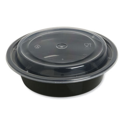 Microwavable Food Container Black/Clear Plastic with Lid, Round, 16 oz, 6.29 x 6.29 x 1.96, Black/Clear, Plastic, 150/Carton Flipcost Flipcost