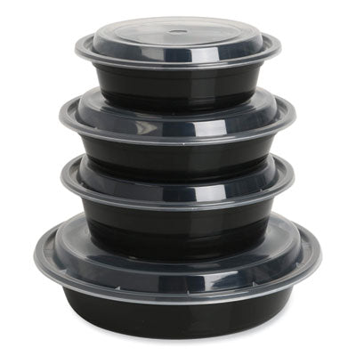 Microwavable Food Container Black/Clear Plastic with Lid, Round, 16 oz, 6.29 x 6.29 x 1.96, Black/Clear, Plastic, 150/Carton Flipcost Flipcost