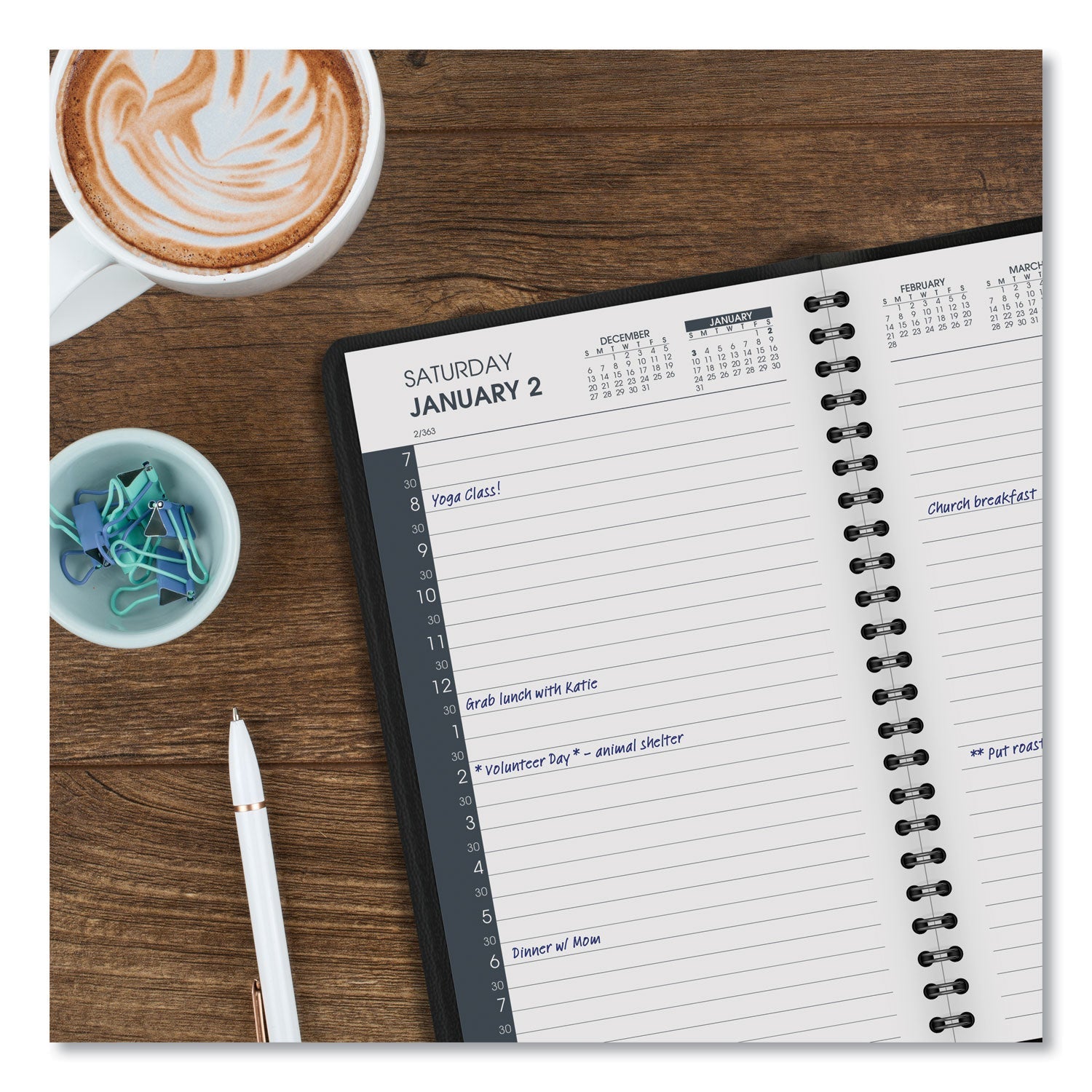AT-A-GLANCE® Daily Appointment Book with 30-Minute Appointments, 8 x 5, Black Cover, 12-Month (Jan to Dec): 2025