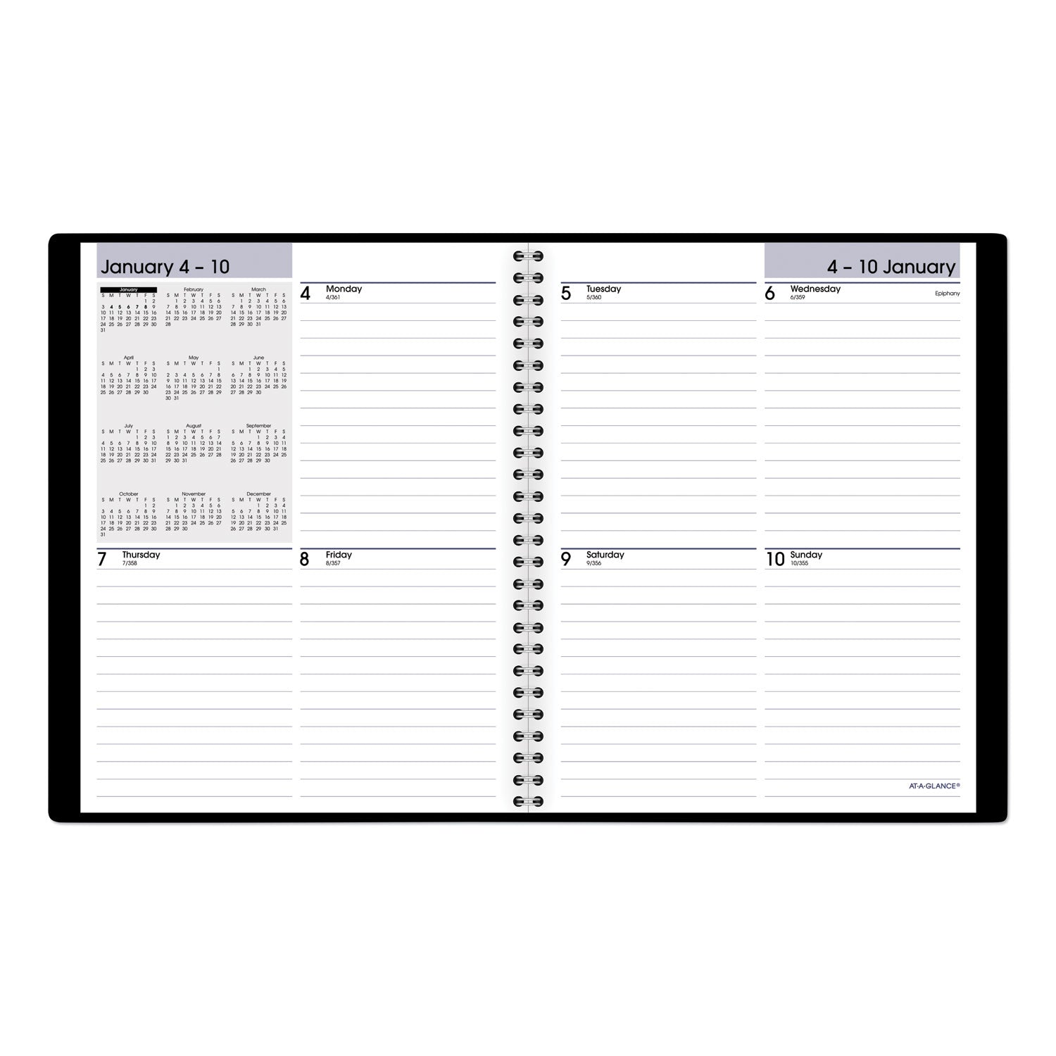 AT-A-GLANCE® DayMinder Open-Schedule Weekly Appointment Book, 8.75 x 7, Black Cover, 12-Month (Jan to Dec): 2025
