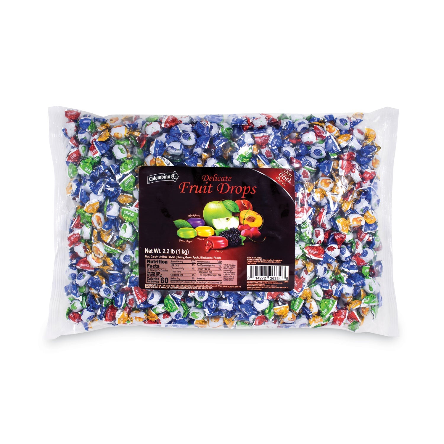 Colombina Delicate Fruit Drops Mini Fruit Filled Assortment, 2.2 lb Bag