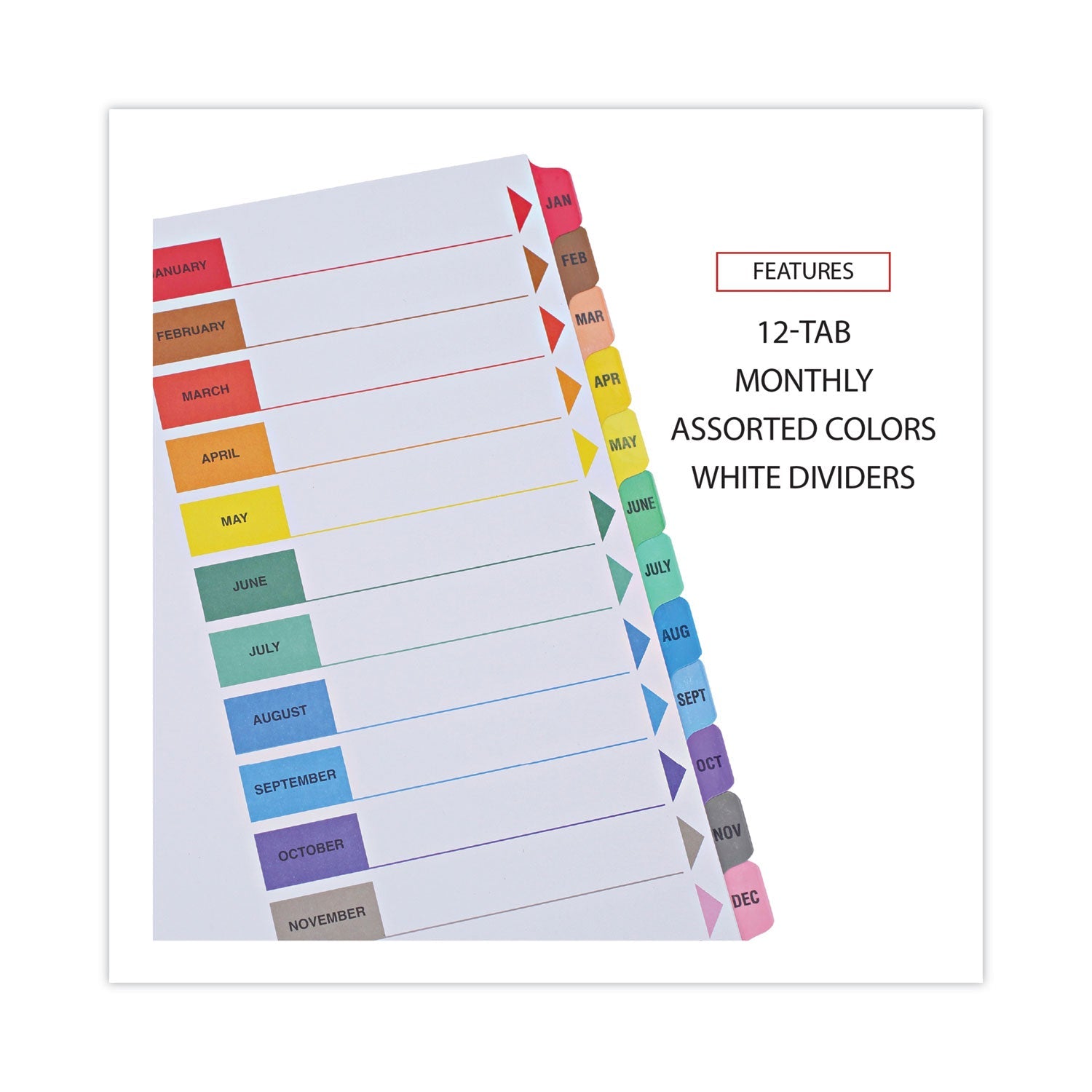 Universal® Deluxe Table Of Contents Dividers For Printers, 12-Tab, Jan. To Dec., 11 X 8.5, White, 1 Set