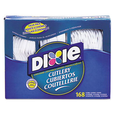 Dixie® Combo Pack, Tray with White Plastic Elegant Design Disposable Utensils, 56 Forks, 56 Knives, 56 Spoons, 6 Packs Flipcost Flipcost