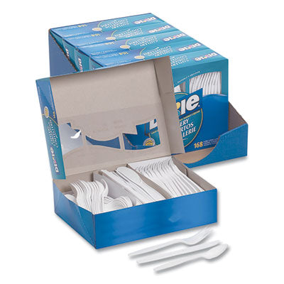 Dixie® Combo Pack, Tray with White Plastic Elegant Design Disposable Utensils, 56 Forks, 56 Knives, 56 Spoons, 6 Packs Flipcost Flipcost