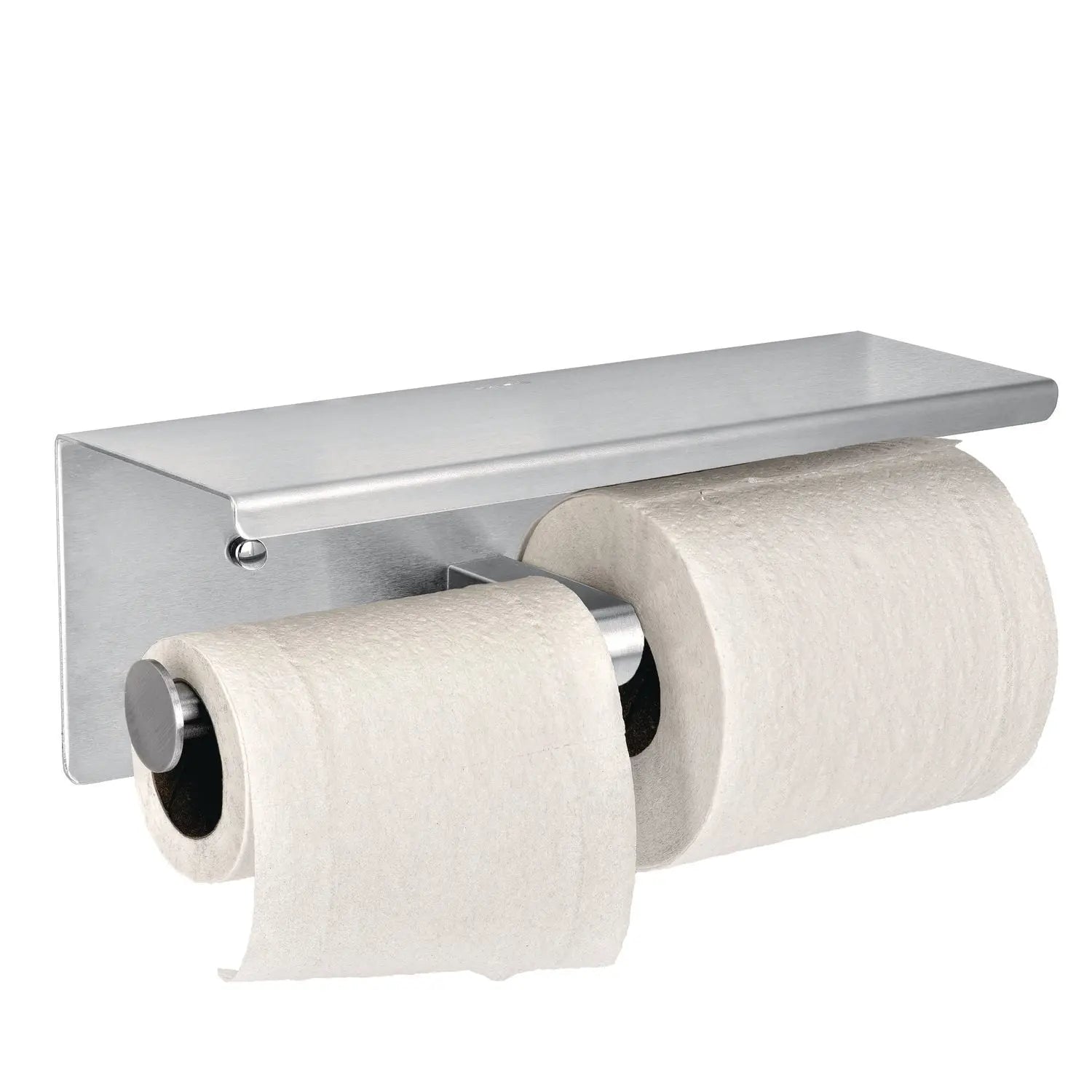 Double Post Toilet Paper Holder with Shelf Storage Rack, 3.87 x 10.5 x 3.95, Brushed Stainless Steel Alpine Industries Flipcost