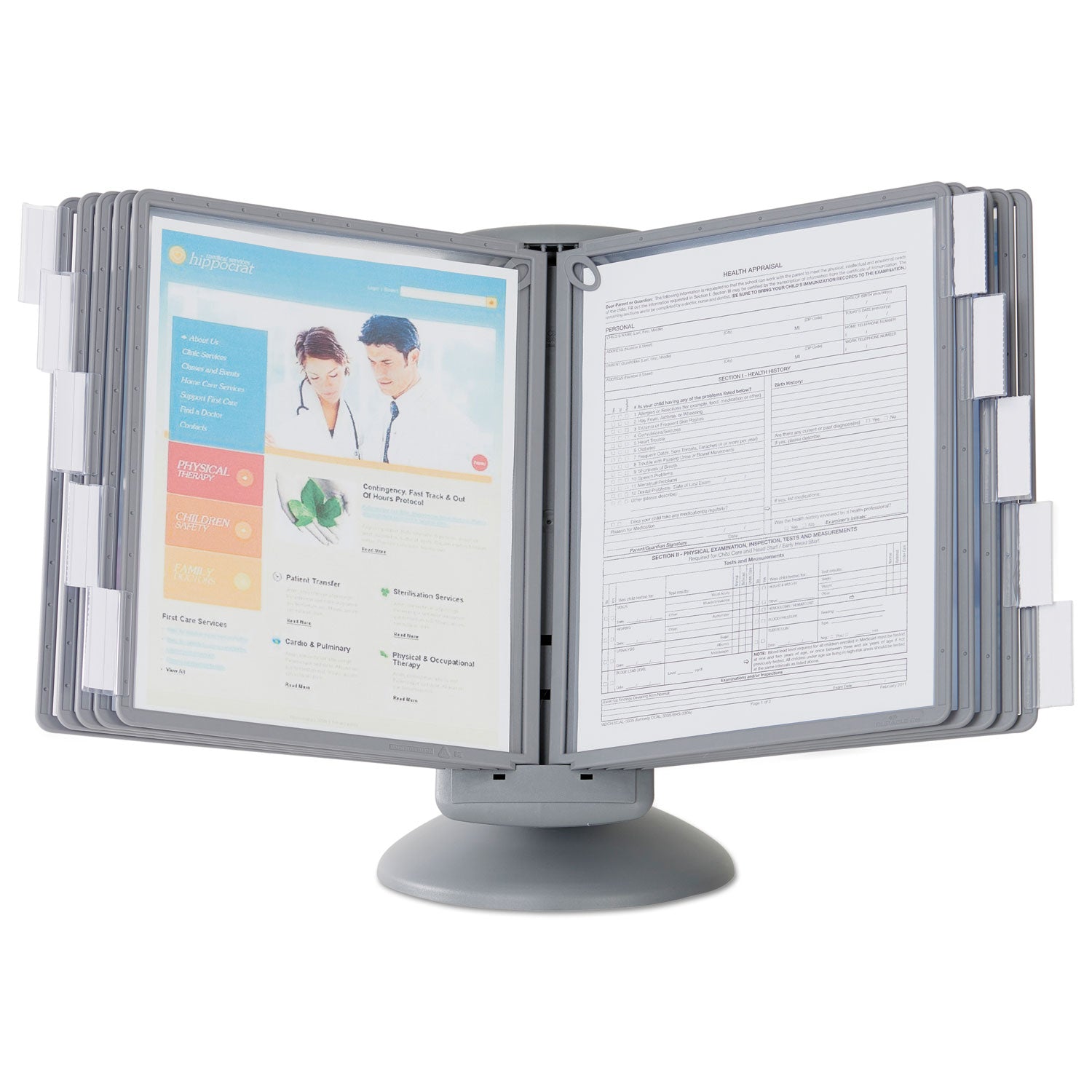 Durable® Sherpa Motion Desk Reference System, 10 Panels, Gray Borders
