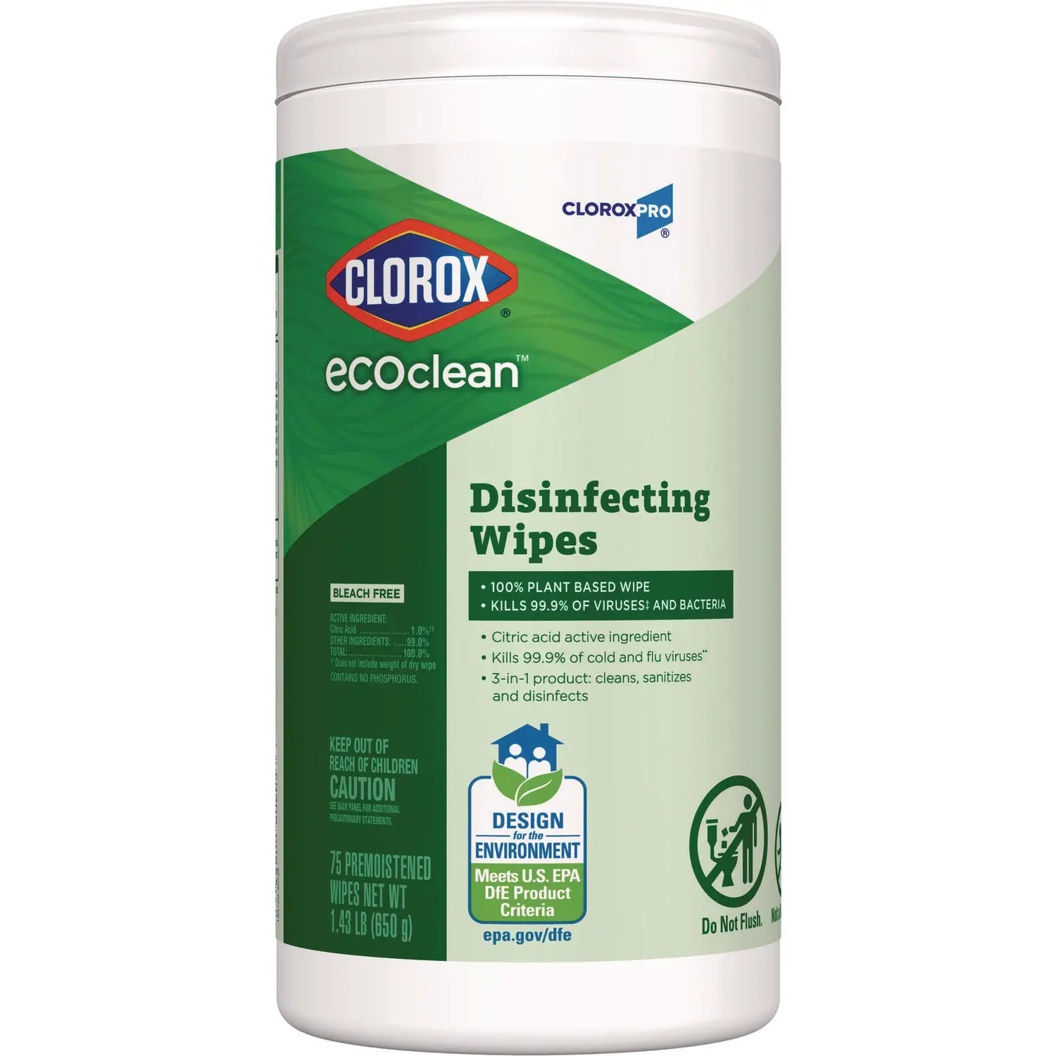 EcoClean Disinfecting Wipes, 1-Ply, 8 x 7, Unscented, White