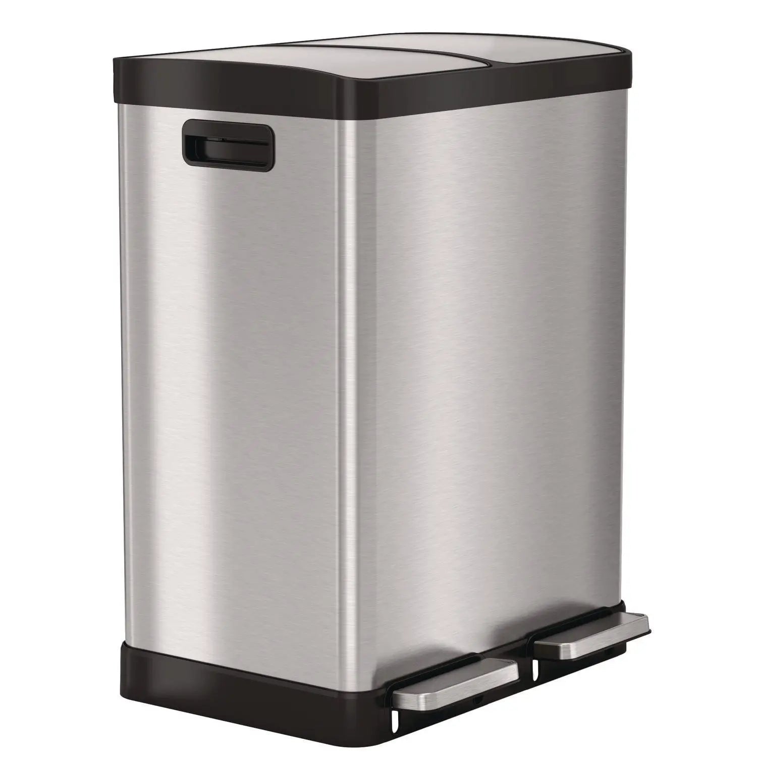 Fire-Resistant Step Pedal Trash Can and Recycle Bin, 16 gal, Plastic/Stainless Steel, Silver