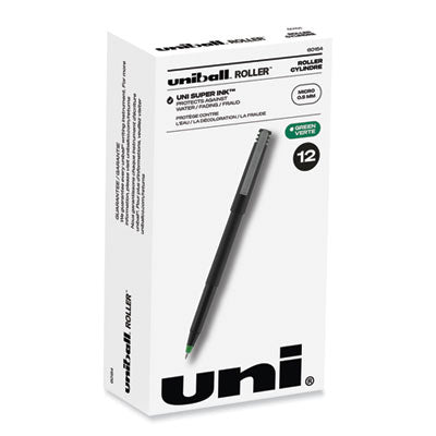 uniball® Roller Ball Pen Stick, Extra-Fine 0.5 mm, Green Ink, Black/Green Barrel, Dozen Flipcost Flipcost