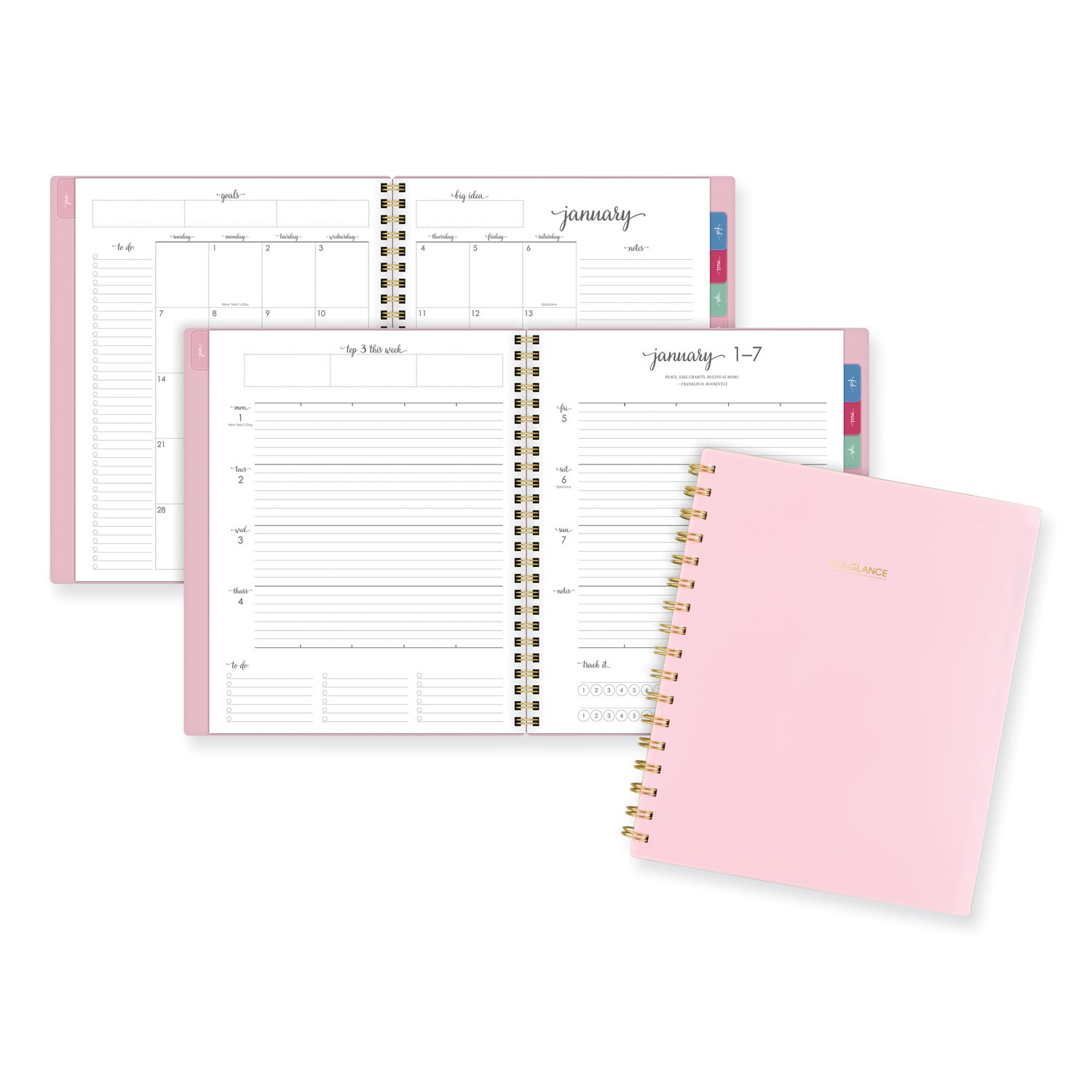 AT-A-GLANCE® Harmony Weekly/Monthly Poly Planner, 8.81 x 7.88, Pink Cover, 13-Month (Jan to Jan): 2024 to 2025