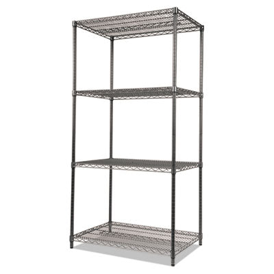 Heavy-Duty Wire Shelving Kit, Four-Shelf, 36w x 18d x 72h, Black Anthracite Flipcost Flipcost
