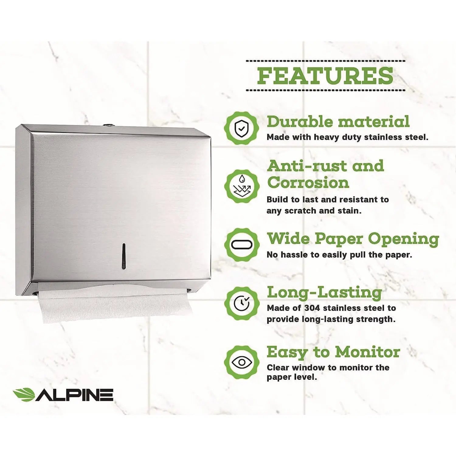 Horizontal C-Fold/Multi-Fold Paper Towel Dispenser, 10.2 x 4 x 11.2, Brushed Nickel Alpine Industries Flipcost