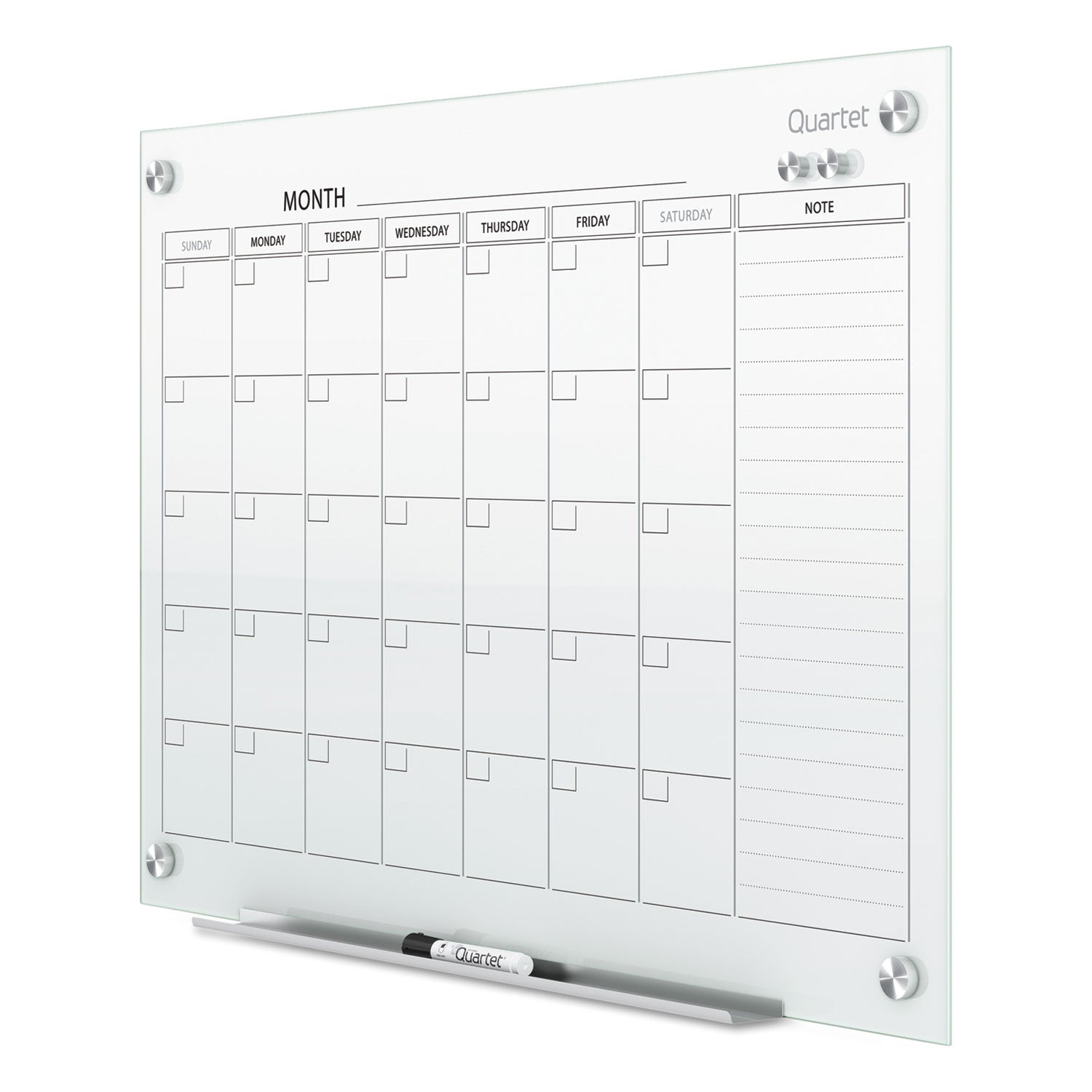 Quartet® Infinity Magnetic Glass Calendar Board, Monthly Planning/Scheduling, 36" x 24", White Surface