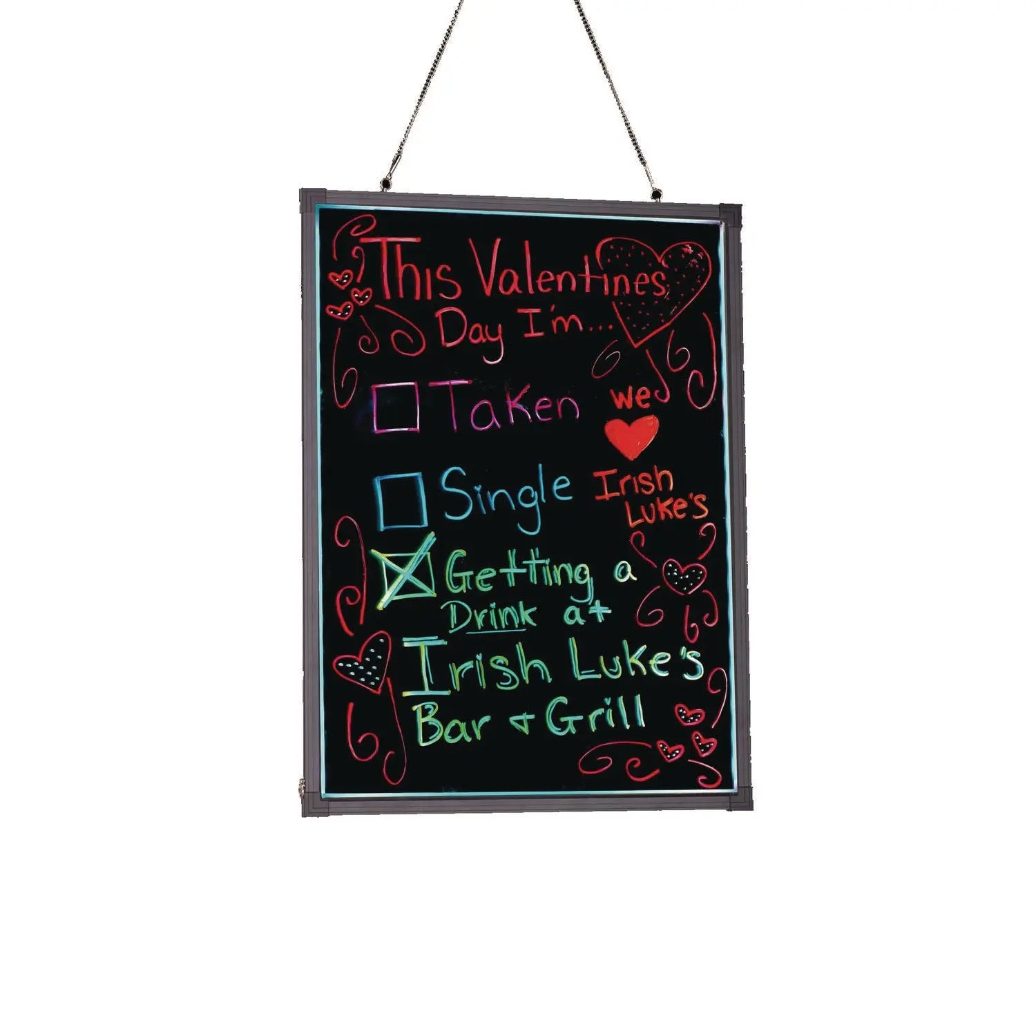 LED Illuminated Hanging Message Writing Board, 23.6" x 31.5", Black Surface, Black Aluminum Frame Alpine Industries Flipcost