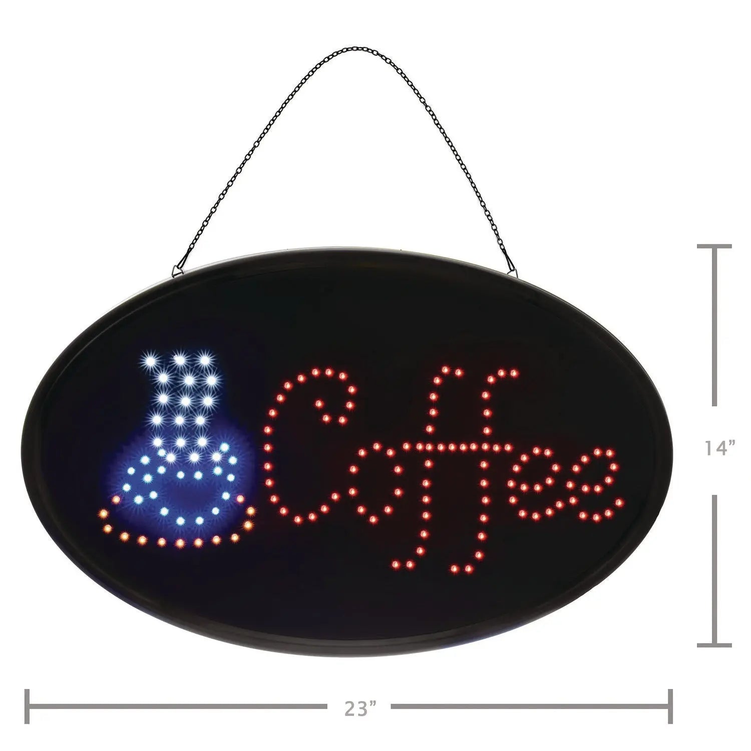 LED Oval Coffee Sign, 23 x 14, Black Frame, Blue/Red Graphics Alpine Industries Flipcost