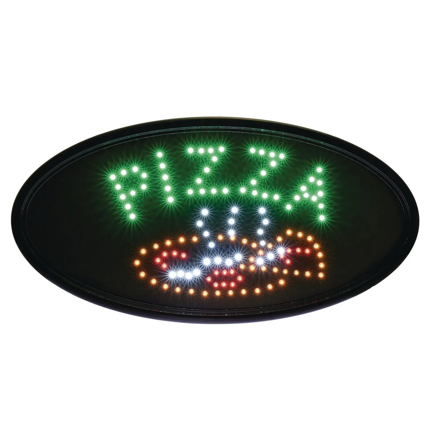 LED Oval Pizza Sign, 23 x 14, Black Frame, Green/Orange/Red/White Graphics