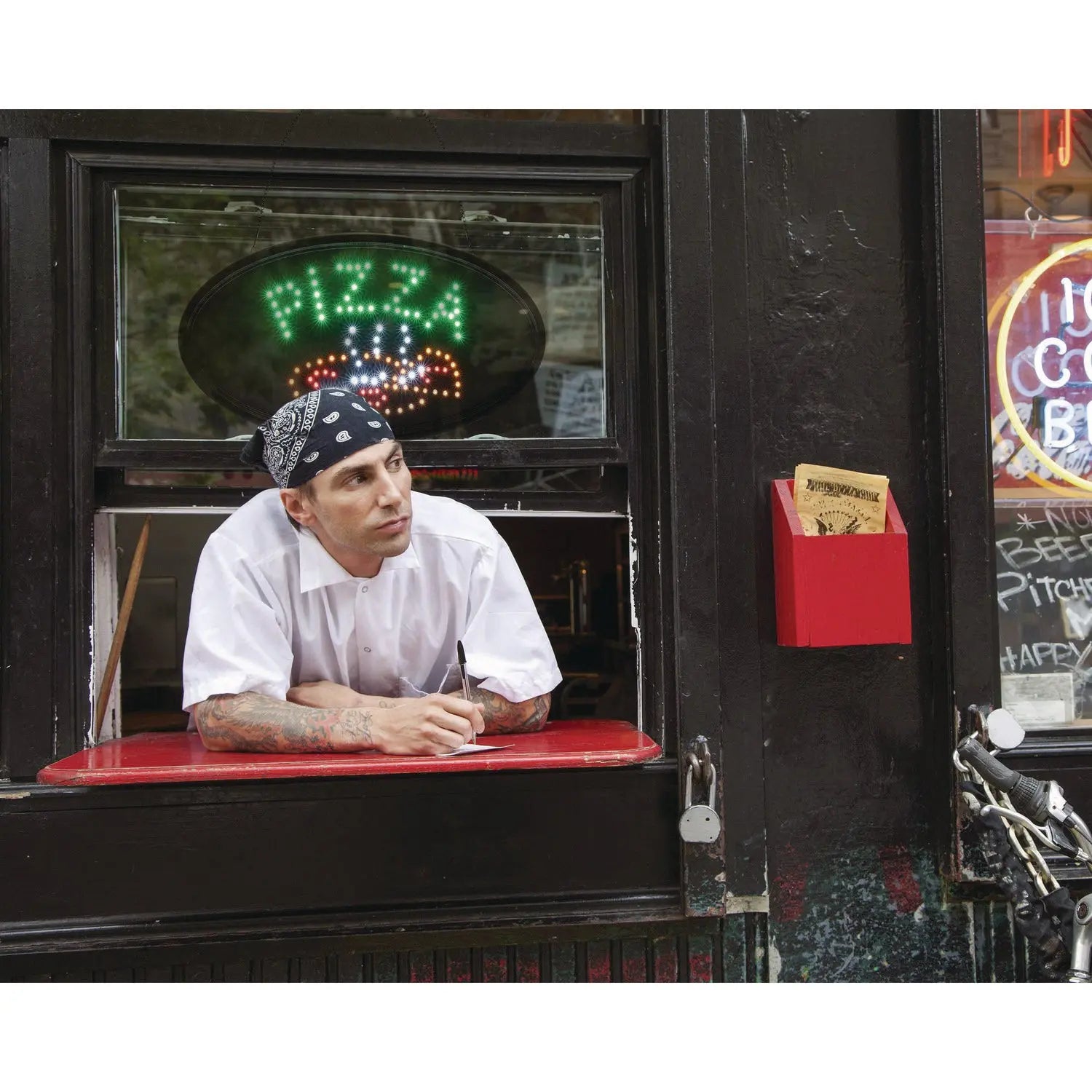 LED Oval Pizza Sign, 23 x 14, Black Frame, Green/Orange/Red/White Graphics Alpine Industries Flipcost