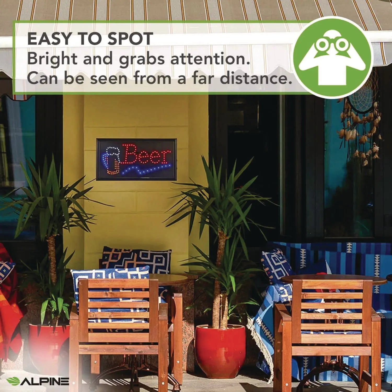 LED Rectangular Beer Sign, 19 x 10, Black Frame, Blue/Green/Orange/Red/White Graphics Alpine Industries Flipcost