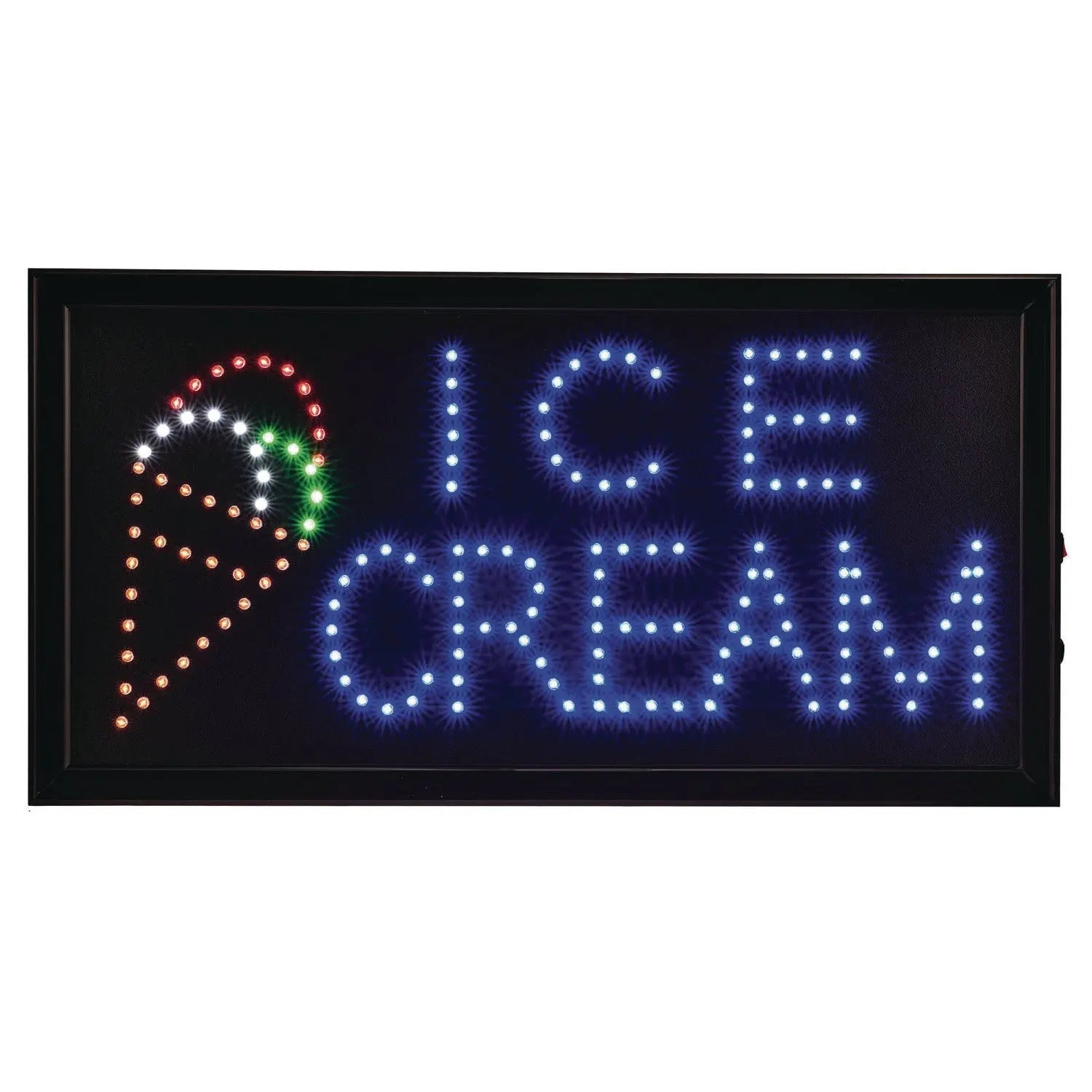 LED Rectangular Ice Cream Sign, 19 x 10, Black Frame, Blue/Green/Orange/Red/White Graphics