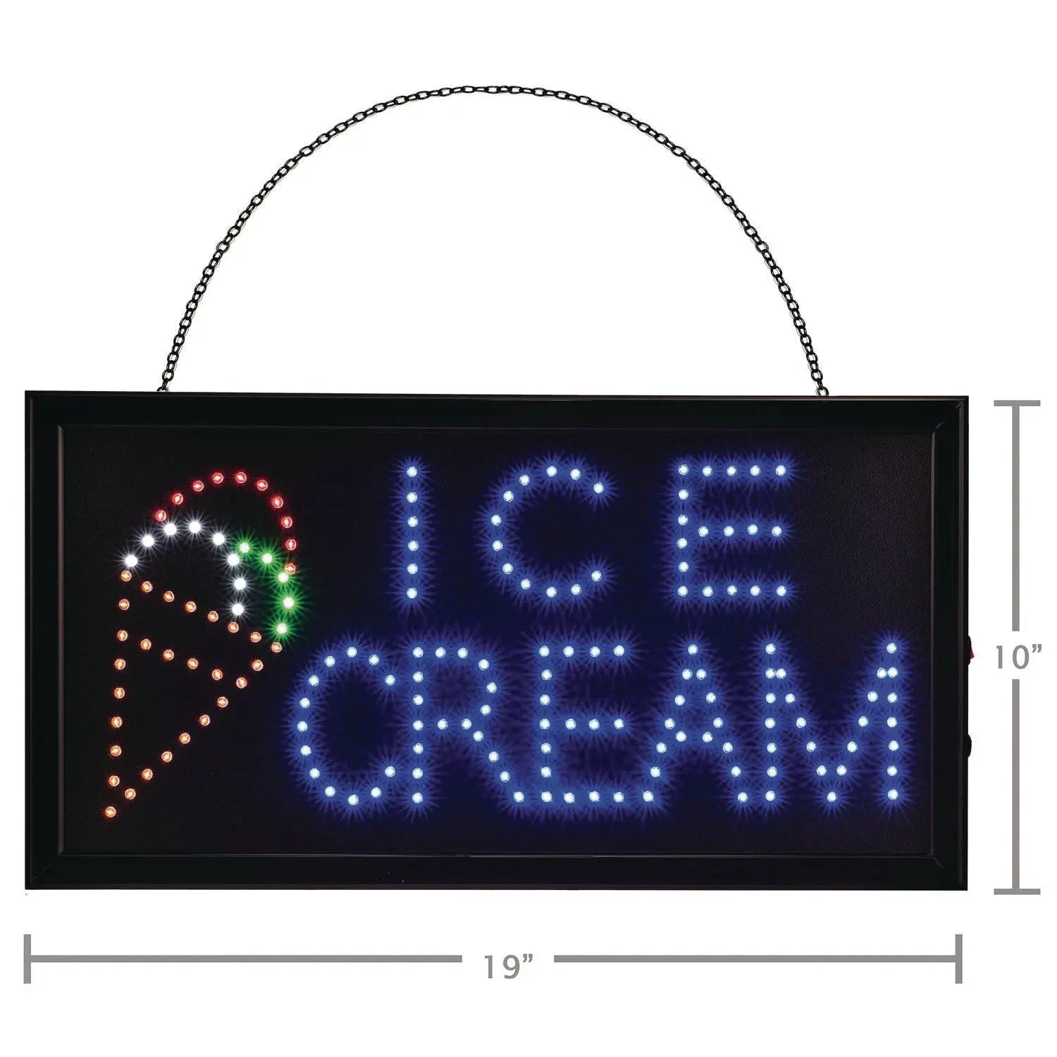 LED Rectangular Ice Cream Sign, 19 x 10, Black Frame, Blue/Green/Orange/Red/White Graphics Alpine Industries Flipcost