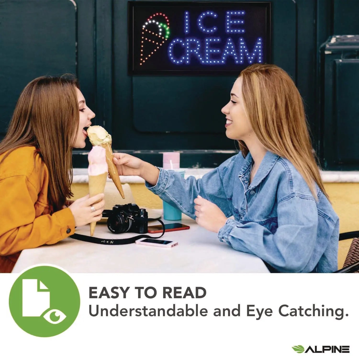 LED Rectangular Ice Cream Sign, 19 x 10, Black Frame, Blue/Green/Orange/Red/White Graphics Alpine Industries Flipcost