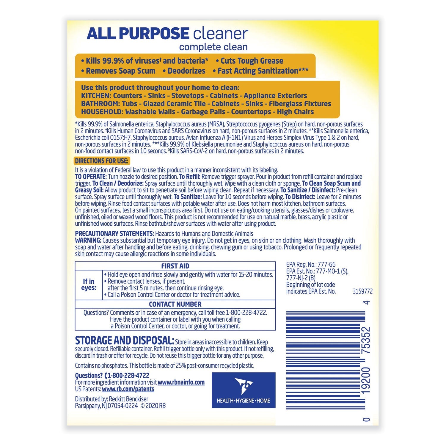 LYSOL® Brand Ready-To-Use All-Purpose Cleaner, Lemon Breeze, 32 Oz Spray Bottle
