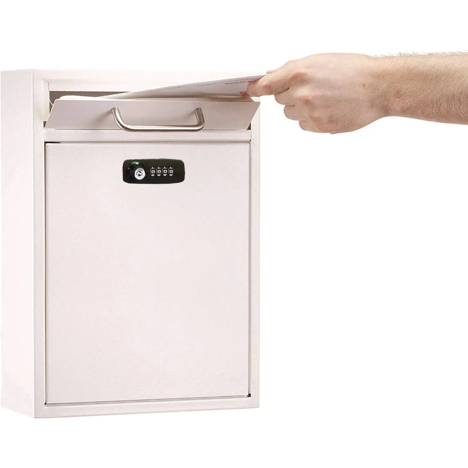Large Secure Drop Box Wall Mounted Locking Mail Box with Key and Combination lock, 11.2 x 4.7 x 16.2, White AdirOffice Flipcost