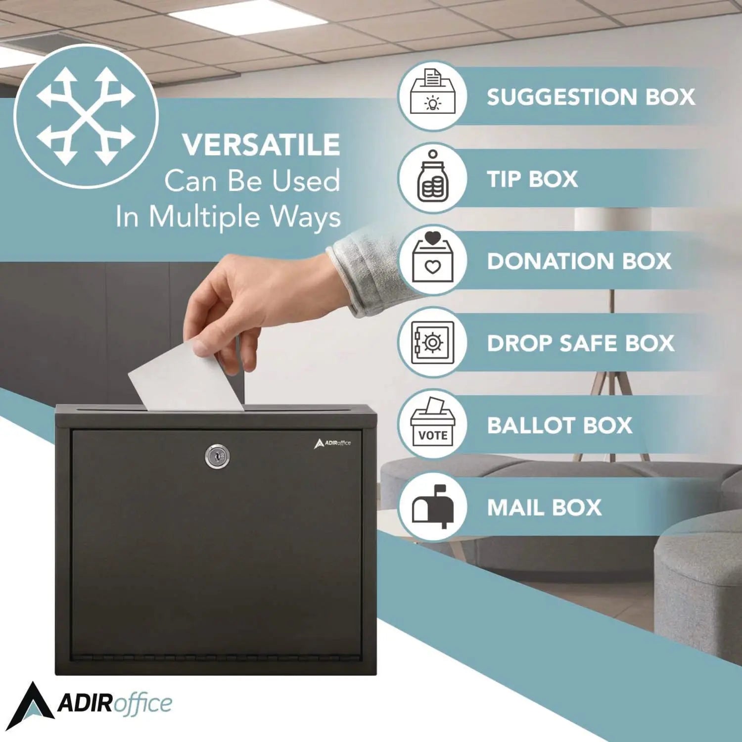 Large Size Steel Multi-Purpose Secure Drop Box, 12 x 3 x 10, Black AdirOffice Flipcost