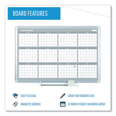 Magnetic Dry Erase Calendar Board, 12-Month, 48 x 36, White Surface, Silver Aluminum Frame Flipcost Flipcost