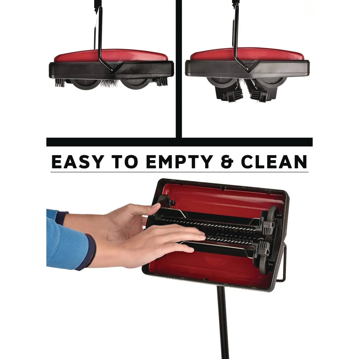 Manual Triple Brush Carpet and Floor Sweeper, 42.5" Handle, Red Alpine Industries Flipcost