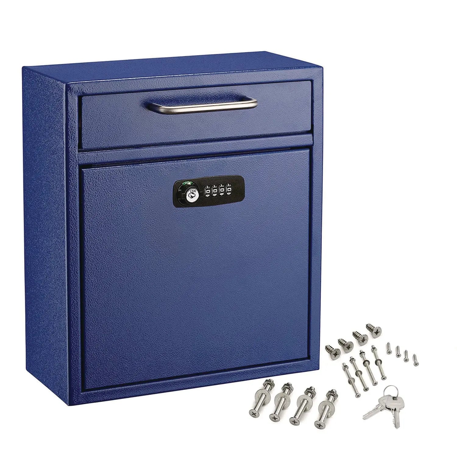 Medium Secure Drop Box Wall Mounted Locking Mail Box with Key and Combination Lock, 10.51 x 4.72 x 12, Blue