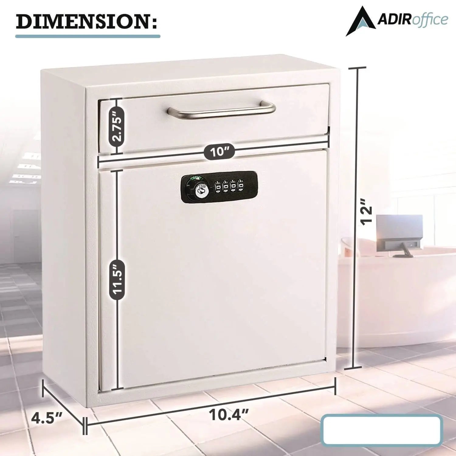 Medium Secure Drop Box Wall Mounted Locking Mail Box with Key and Combination Lock, 10.51 x 4.72 x 12, White AdirOffice Flipcost