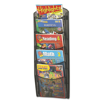Onyx Mesh Literature Rack, Five Compartments, 10.25w x 3.5d x 28.33h, Black Flipcost Flipcost